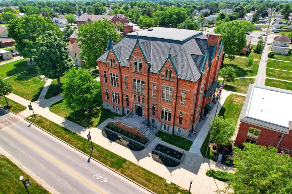 A photo taken by a drone of main classroom building